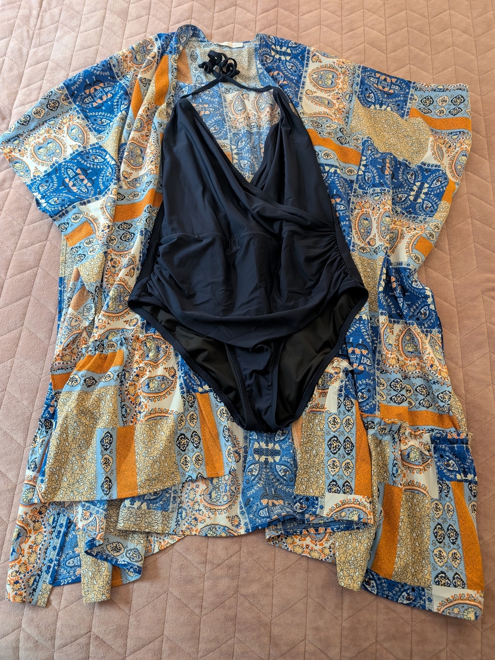 Ces Femme Swimsuit Cover Up with Navy blue J Crew Swimsuit, Size 14